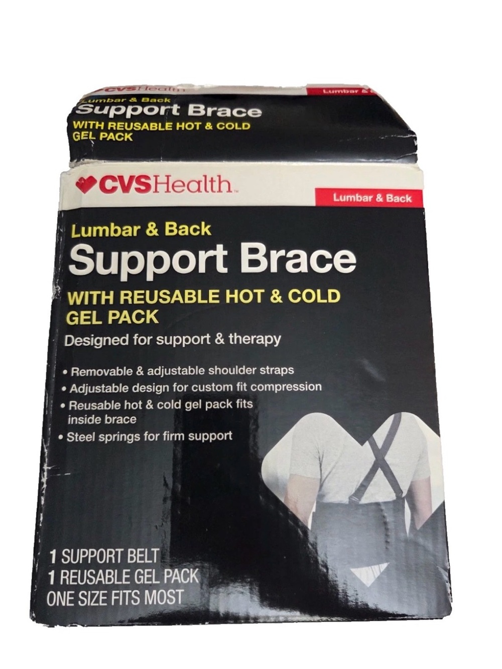CVS Pharmacy Lumbar/Back Support Brace Adjustable w/ Hot & Cold Gel Pack Black